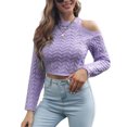 thumbnail image 1 of Suéter con costura en espiga para mujer, suéter recortado con hombros descubiertos, suéter de punto de manga larga para otoño e invierno, color morado claro M, 1 of 6