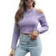thumbnail image 1 of Suéter con costura en espiga para mujer, suéter recortado con hombros descubiertos, Jersey de punto de manga larga para Otoño e Invierno, 1 of 6