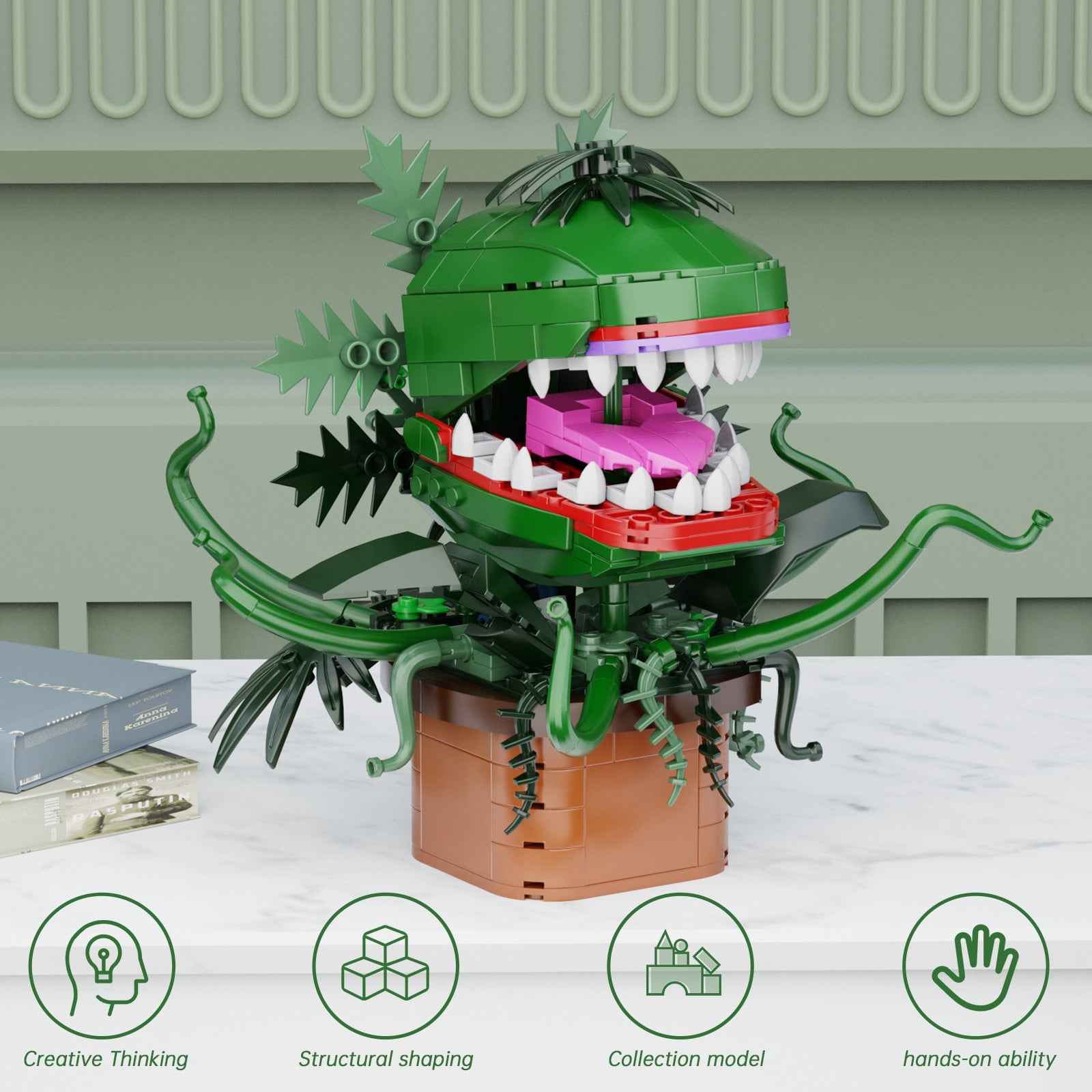 Audrey II Building Block Kit Cannibal Flower Building Blocks Toys, Cannibal with Openable Mouth Gift for Tv Fans Birthday Christmas Halloween(457pcs)