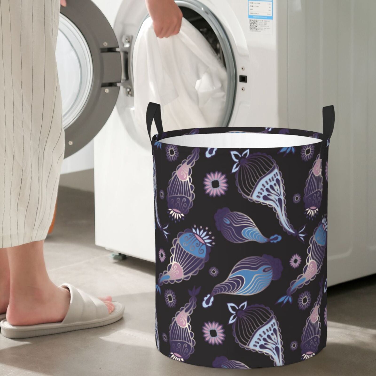 Large Laundry Basket with Handles - Jellyfish Tentacle Kids Baby Dirty Clothes Laundry Hamper for Bedroom Aesthetic