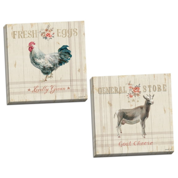 Gango Home Decor Country-Rustic Farm Patchwork VII & VIII by Danhui Nai (Ready to Hang); Two 12x12in Hand-Stretched Canvases