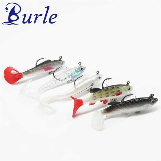 Burle 5pcs/lot Box-packed Lead Jig Head Softbait Lure Fishing Bait Tail  Shad Type Lure 8cm/14g 10cm/9.3g 
