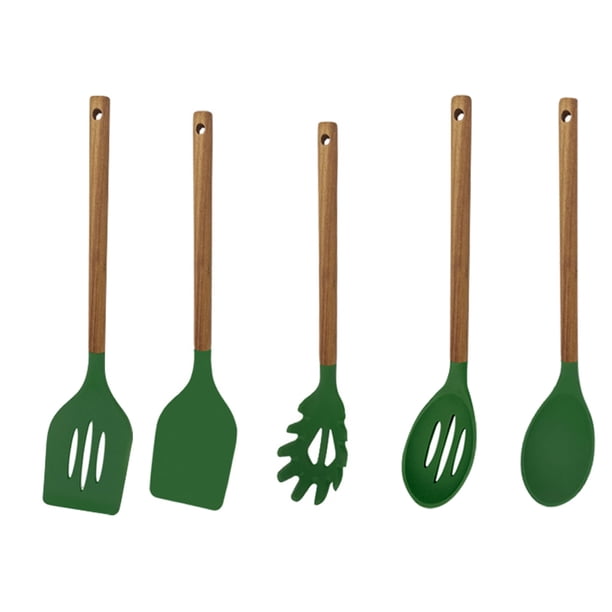 Utensilios de cocina de silicona con mango de madera de 5 piezas - mango de madera de acacia