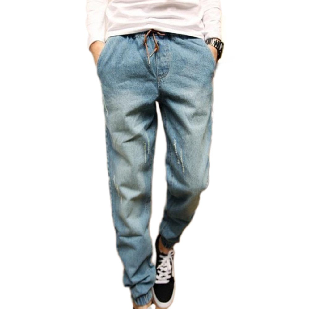 Men's Light-colored Pleated Jeans Slim Pencil Pants Mid-waisted Pants ...