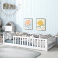 thumbnail image 2 of Twin size Floor Platform Bed for Kids, Wood Platform Bed with Safety Guardrails  without Door, Low Profile Montessori Bed Frame with Slats Support, Easy Assembly,No Box Spring Needed, White, 2 of 9