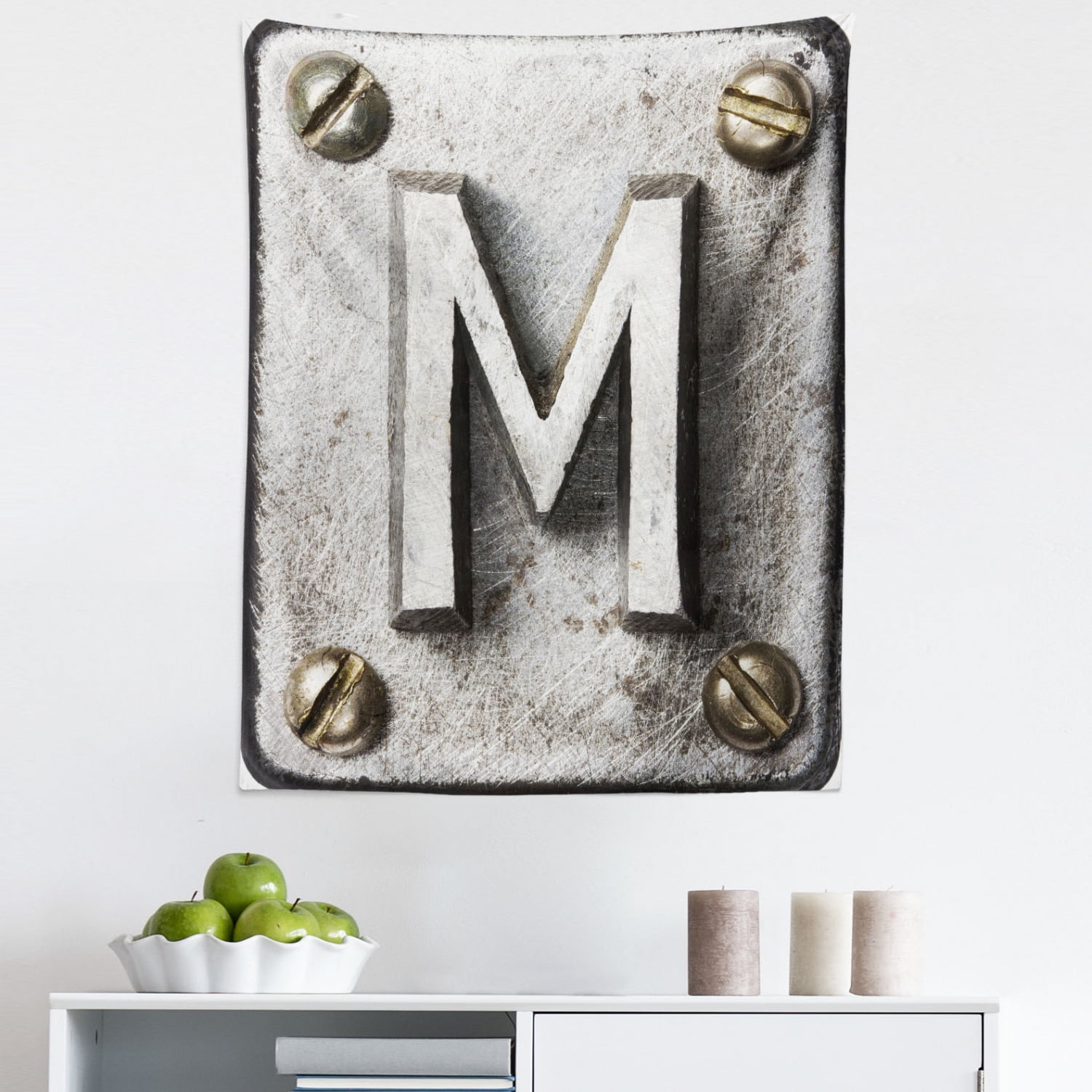 Letter M Tapestry, Zinc Iron Steel Alphabet Typeset with Grunge ...