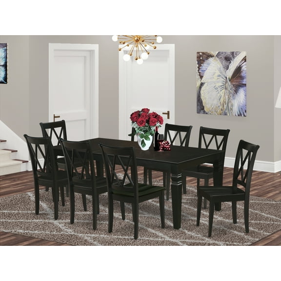 East West Furniture Dining Room Set Black, LGCL9-BLK-W