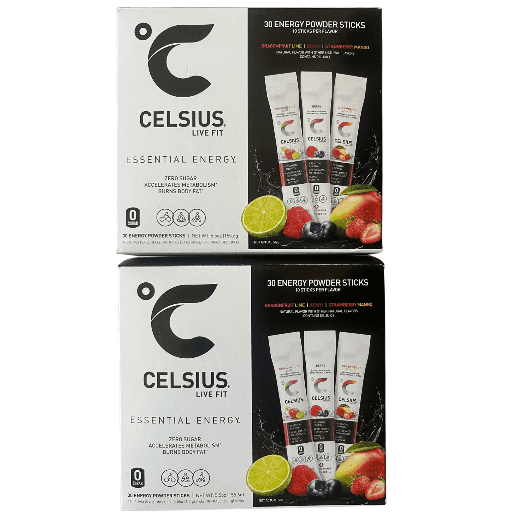 Celsius Energy Powder Sticks Variety Pack, Zero Sugar, 3 Flavors, 30 Count Per Box, 2 Pack (60 Total Sticks)