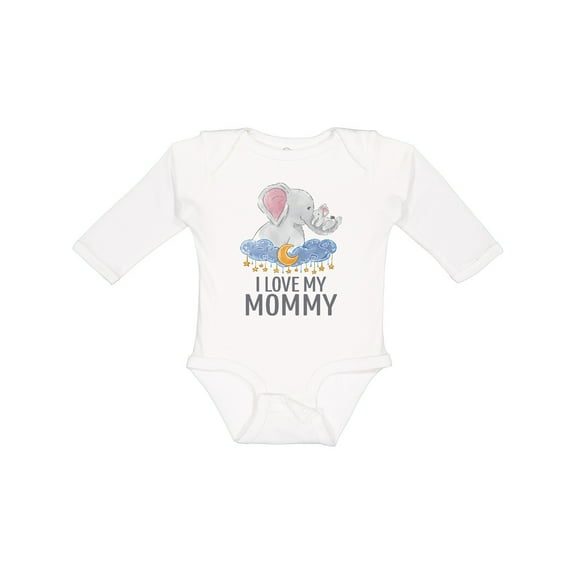 Inktastic I Love My Mommy Cute Elephants in Night Sky Boys or Girls Long Sleeve Baby Bodysuit