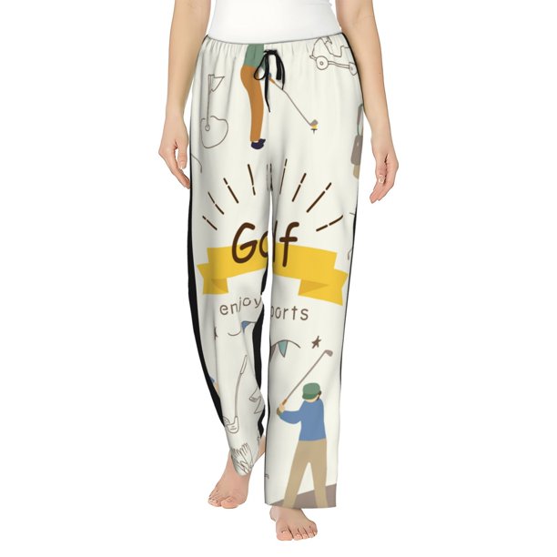 Fotbe Golf Icons And Golfer Pantalones de Pijama para Mujer, Pantalones de Dormir, Pantalones Pj con Cordón y Bolsillos-Large
