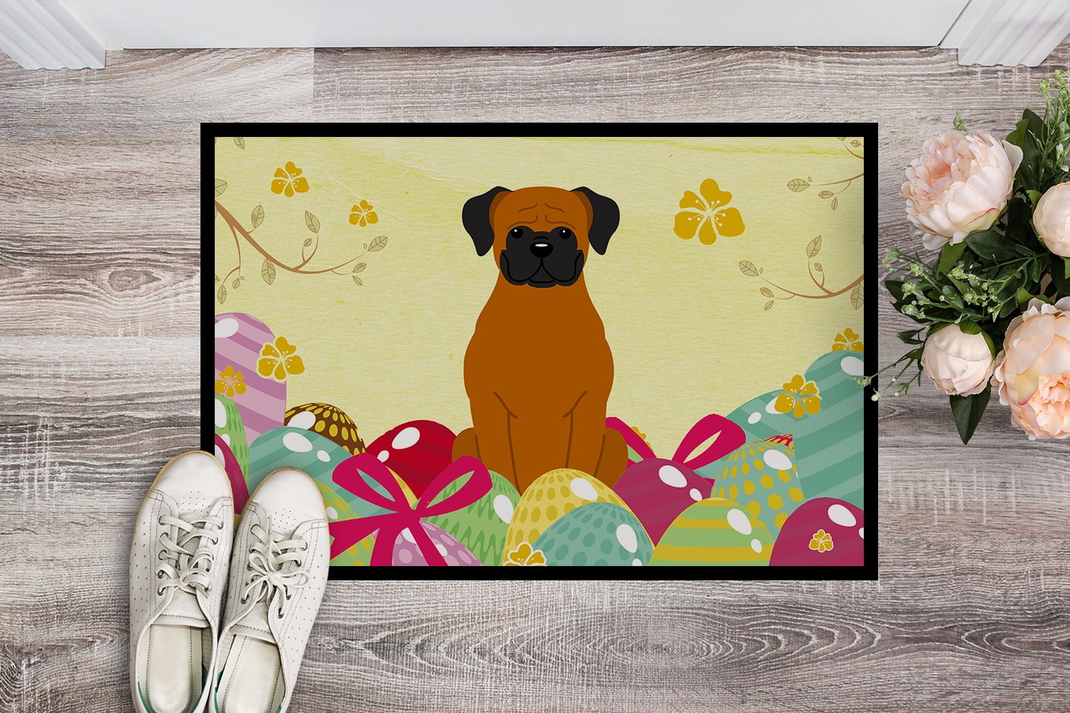 Carolines Treasures BB6115JMAT 24 x 36 in. Easter Eggs Fawn Boxer Indoor or Outdoor Mat
