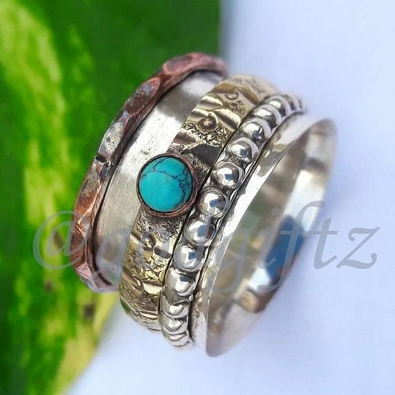 Turquoise Spinner Ring: Sterling Silver Fidget Anxiety Ring