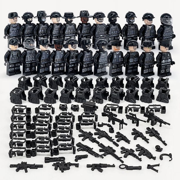 Juego de bloques de construcción de policía especial negro, 22, 24 y 28 piezas, bolsa de juguetes para ensamblar con partículas pequeñas