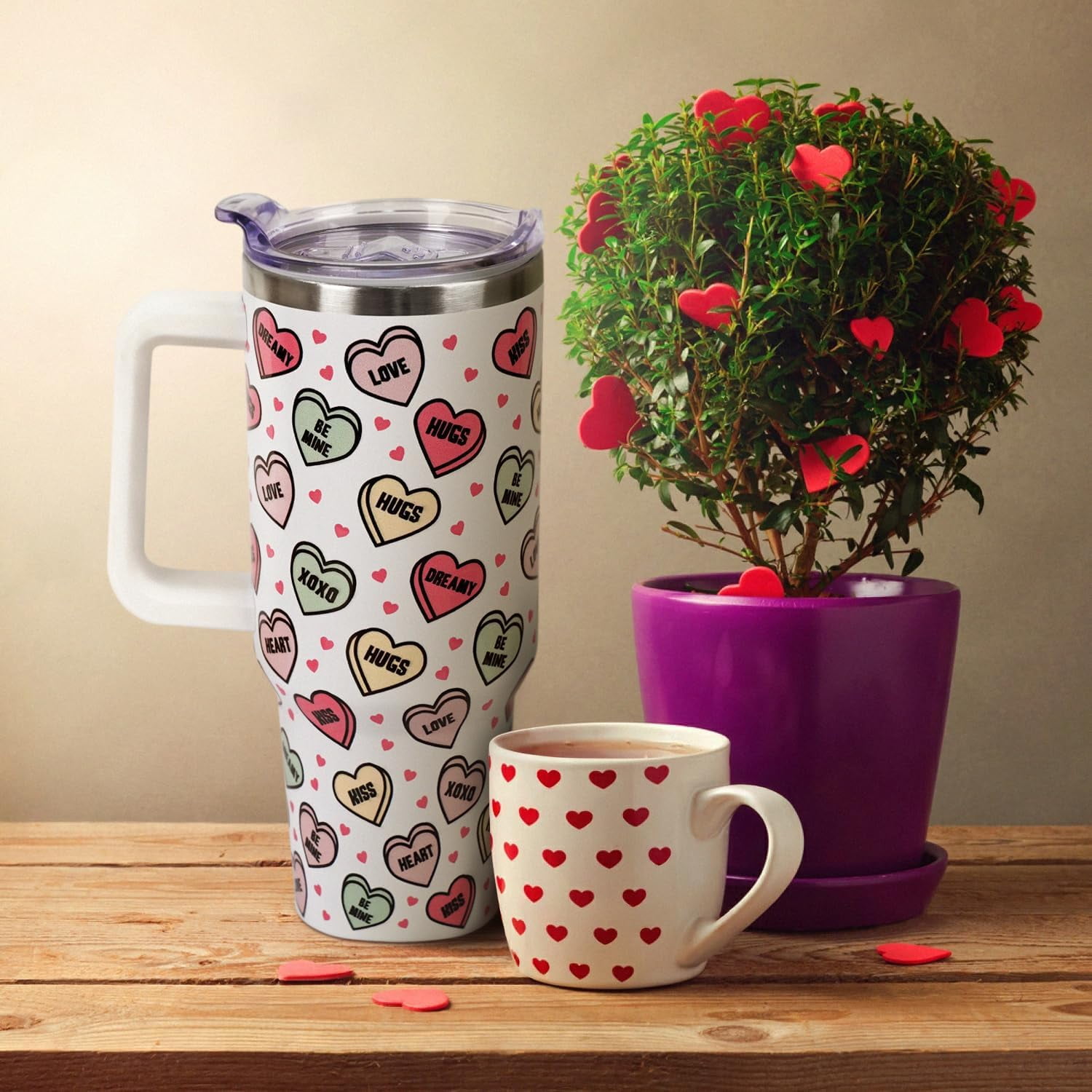 Valentines Day Gifts 40 oz Tumbler with Handle and Straw Lid,Cute Valentine''s Day Gift for Her Women Girlfriend Wife Love Hearts Vacuum Insulated Leak Proof Stainless Steel Coffee Cup Mug