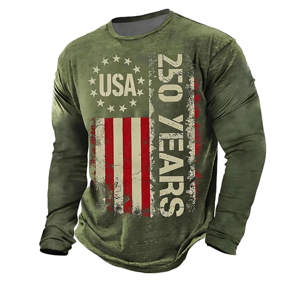 Curuila 250 Anniversary Usa 250 Anniversary Usa Shirt For Men Long Sleeve Crew Neck Print Fashion Comfort Tee Army Green Size L