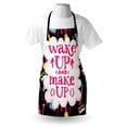 thumbnail image 3 of Quote Apron Witty Saying Wake Up Make Up with Cosmetic Icons Lipstick Mascara and Nail Polish, Unisex Kitchen Bib Apron with Adjustable Neck for Cooking Baking Gardening, Multicolor, by Ambesonne, 3 of 3