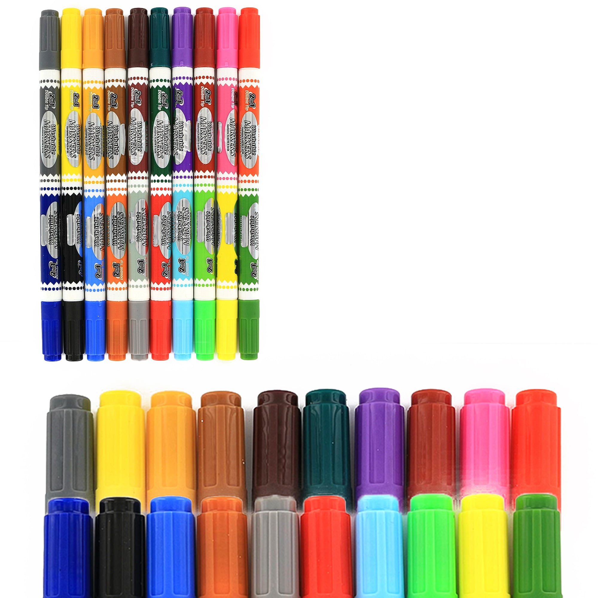Emraw 10 Multi Color Double- Tip Washable Dry Erase Markers Comfortable Grip (2 Pack)