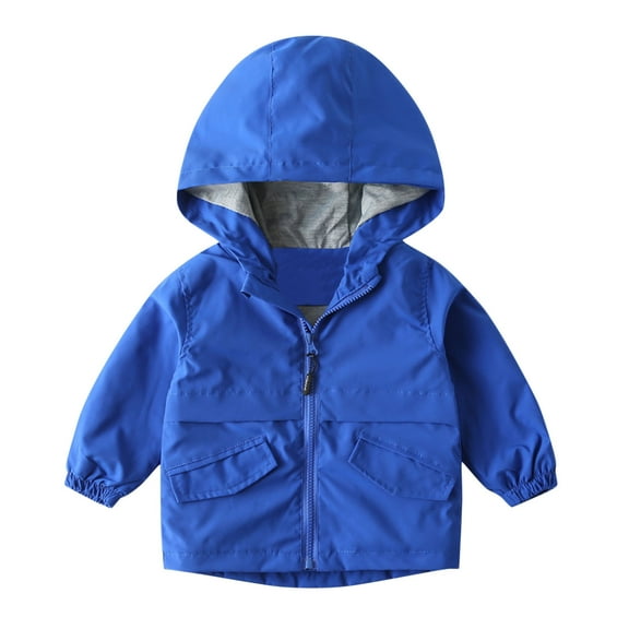 Little Girls Boys Rain Jacket Long Sleeve Solid Color Windbreak Outerwear Coat Zip Up Hoodie Rain Jacket Raincoat