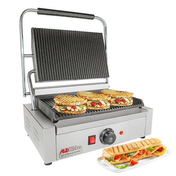 ALDKitchen Panini Sandwich Press Grill | High-quality Durable Stainless Steel Construction with Adjustable Temperature Control Single head 9'x14" (ribbed)