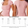 thumbnail image 2 of Camiseta Camisa básica de mujer Color sólido Top sin costuras Cuello cuadrado Ropa informal de calle Traje Kuymtek Rosa L para Mujer, 2 of 8