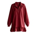 thumbnail image 6 of Karymi Cocktail Dresses for Women Half Zip Collar Sweatshirt Dress Long Sleeve Ruffle Hem Casual Mini Dress Fall Winter Shift Dress, 6 of 6