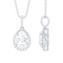 Rosec Jewels - Lab Diamond Teardrop Pendant with Chain (6X8 mm Oval, EF-VS Quality) - Necklace for Anniversary, 18K White Gold