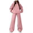 thumbnail image 2 of Dxzfnsa Sweatsuits 2pcs Sets Women's Fashion Plus SIze Solid Color Sets Versatile Round Neck Long Sleeve Hoodies Wide Leg Sweatpants Jogger Sets for Women, 2 of 4