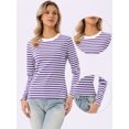 thumbnail image 2 of DARING DIVA Women's Striped Long Sleeve Cotton Crew Neck Tees XL Deep Purple Stripe, 2 of 6