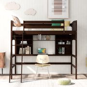 Twin size Loft Bed with Storage Shelves  Desk and Ladder for Toddlers Kids Girls Boys  Bedroom Furniture  No Box Spring Needed  Espresso
