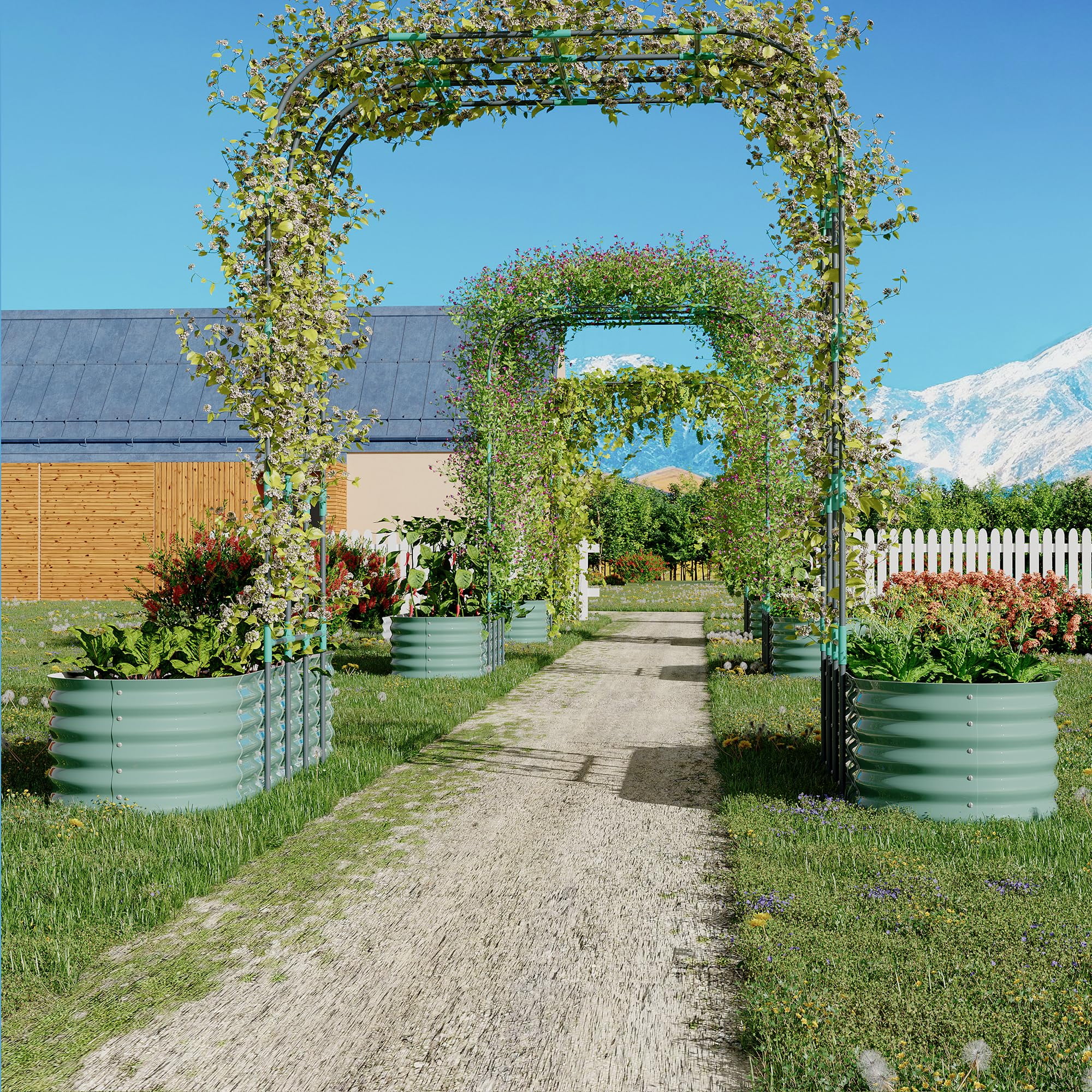 Riedhoff Raised Garden Bed with 95" H Tall Arch Trellis for Climbing Vegetables Flowers,Green