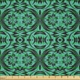 thumbnail image 2 of Ambesonne Damask Fabric by the Yard Microfiber, Baroque Style Foliage Motif, 3 Yards, Sea Green and Black, 2 of 4