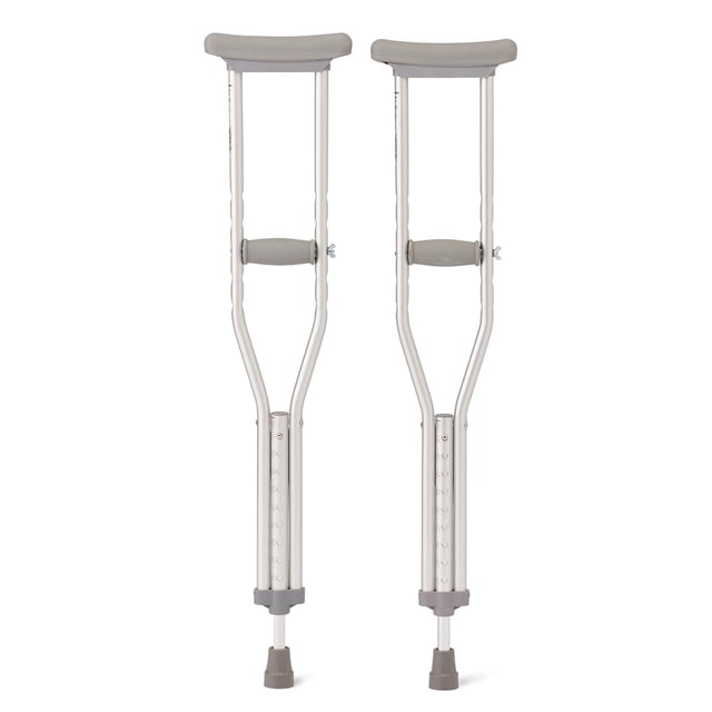 Muletas Medline Youth Guardian de aluminio para niños, adultos y personas mayores de 4'6” a 5'2” de alto, ayuda para caminar para un equilibrio confiable, soporta cómodamente hasta 300 lb.