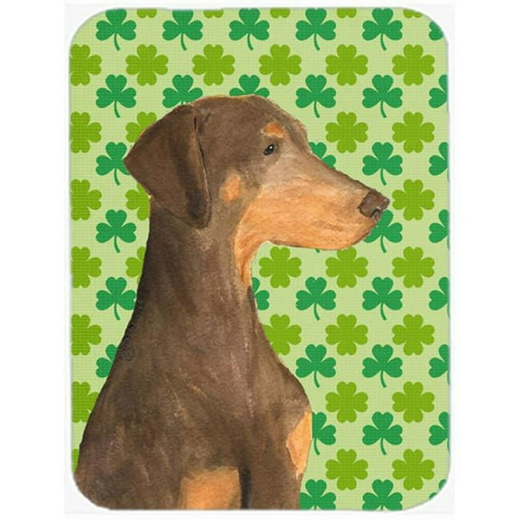 Doberman St. Patricks Day Shamrock Portrait Glass Cutting Board, Large