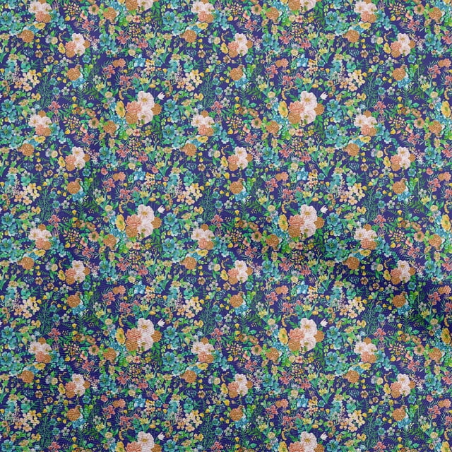 oneOone Rayon Blue Fabric Florals Sewing Material Print Fabric By The Yard 56 Inch Wide