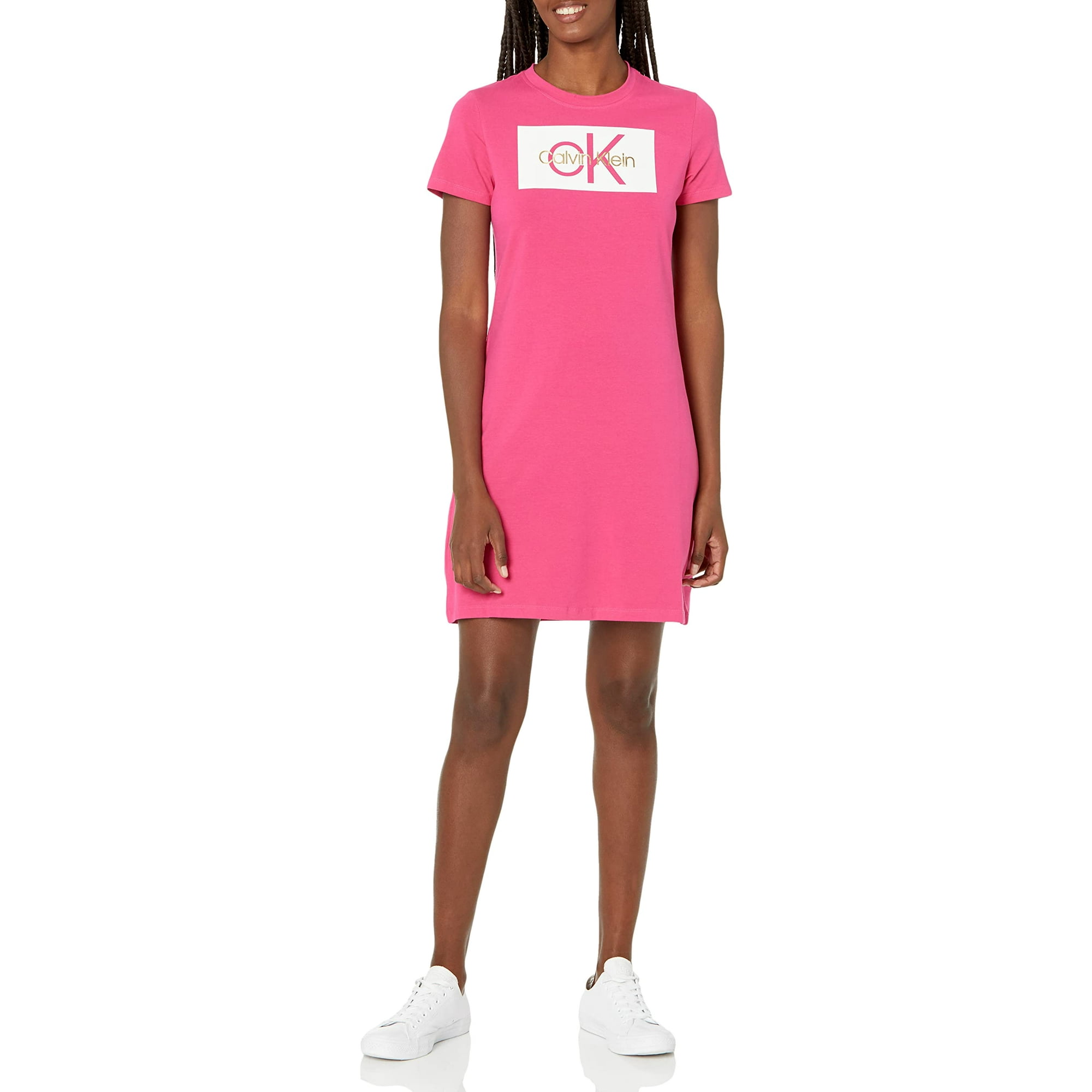 Calvin Klein Women's Short Sleeve Everyday Essential Logo T-Shirt Dress,  Hibiscus, Medium | Walmart Canada