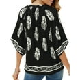 thumbnail image 4 of UVN Womens Summer Blouses Bohemian 3/4 Bell Sleeve Shirts for Women V Neck Flowy Casual Pleated Tops, 4 of 8