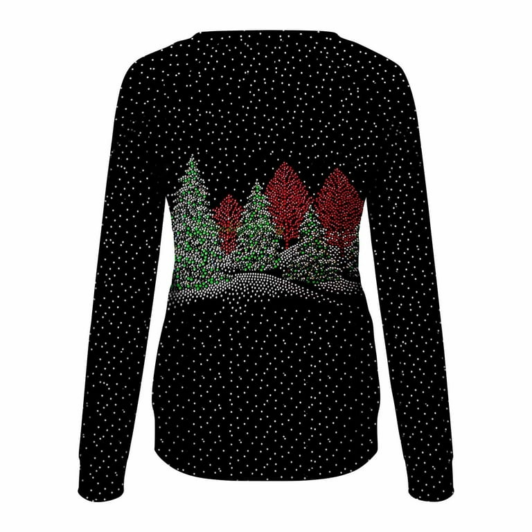 HAPIMO Clearance Women's Fall Fashion Raglan Sweatshirt Christmas Tree Graphic  Print Long Sleeve Round Neck Sweater Loose Blouse Hoodless Pullover Tops  Black S 