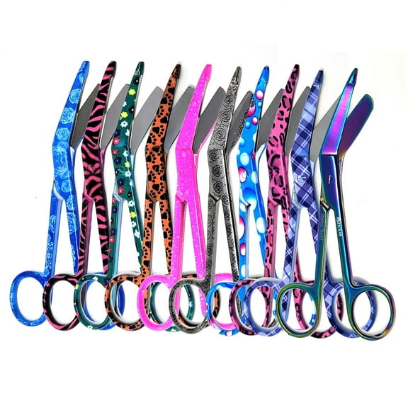 Set of 10 Lister Bandage Scissors 5.5" Stainless Steel with Assorted Pattern-FIG 7