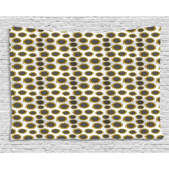 Sunflower Tapestry, Hand Drawn Style Flower Pattern Simple Nature Inspired, Wall Hanging for Bedroom Living Room Dorm Decor, 80W X 60L Inches, Charcoal Grey Eath Yellow Pale Grey, by Ambesonne