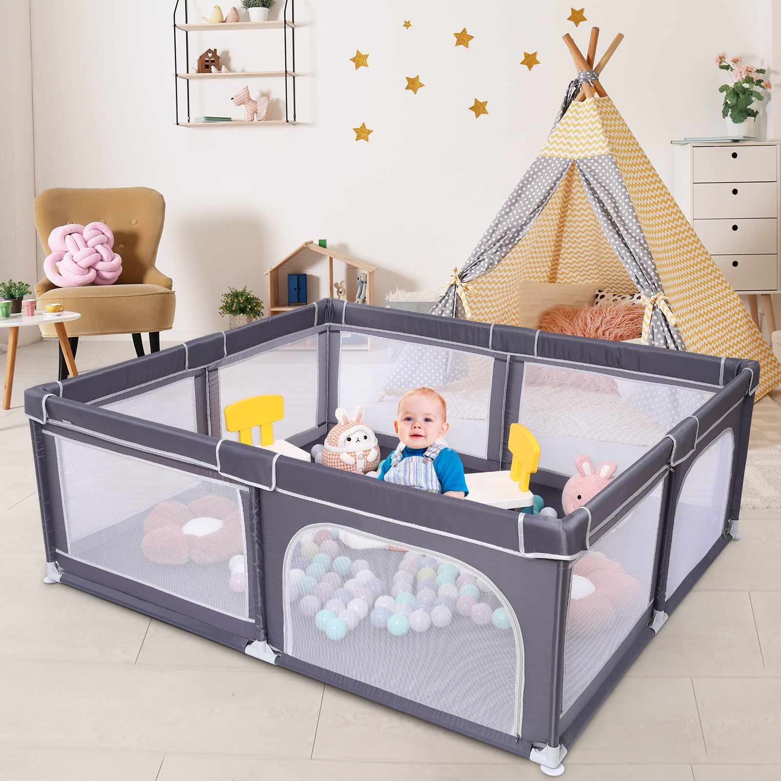 Kidlove Large Playpen for Toddlers, Baby Gate Playpen Outdoor Play Pen Baby Fence Play Area