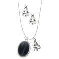 thumbnail image 1 of Delight Jewelry Silvertone Oval - Imitation Cat's Eye - Black - Silver tone Zig Zag Christmas Tree Charm Necklace and Stud Earrings, 1 of 4