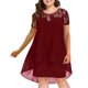 thumbnail image 1 of Moda de verano para mujer, informal, de talla grande, manga de encaje transparente, dobladillo alto y bajo, cuello redondo, vestido de columpio Pompotops  ghjkhdj12727, 1 of 5