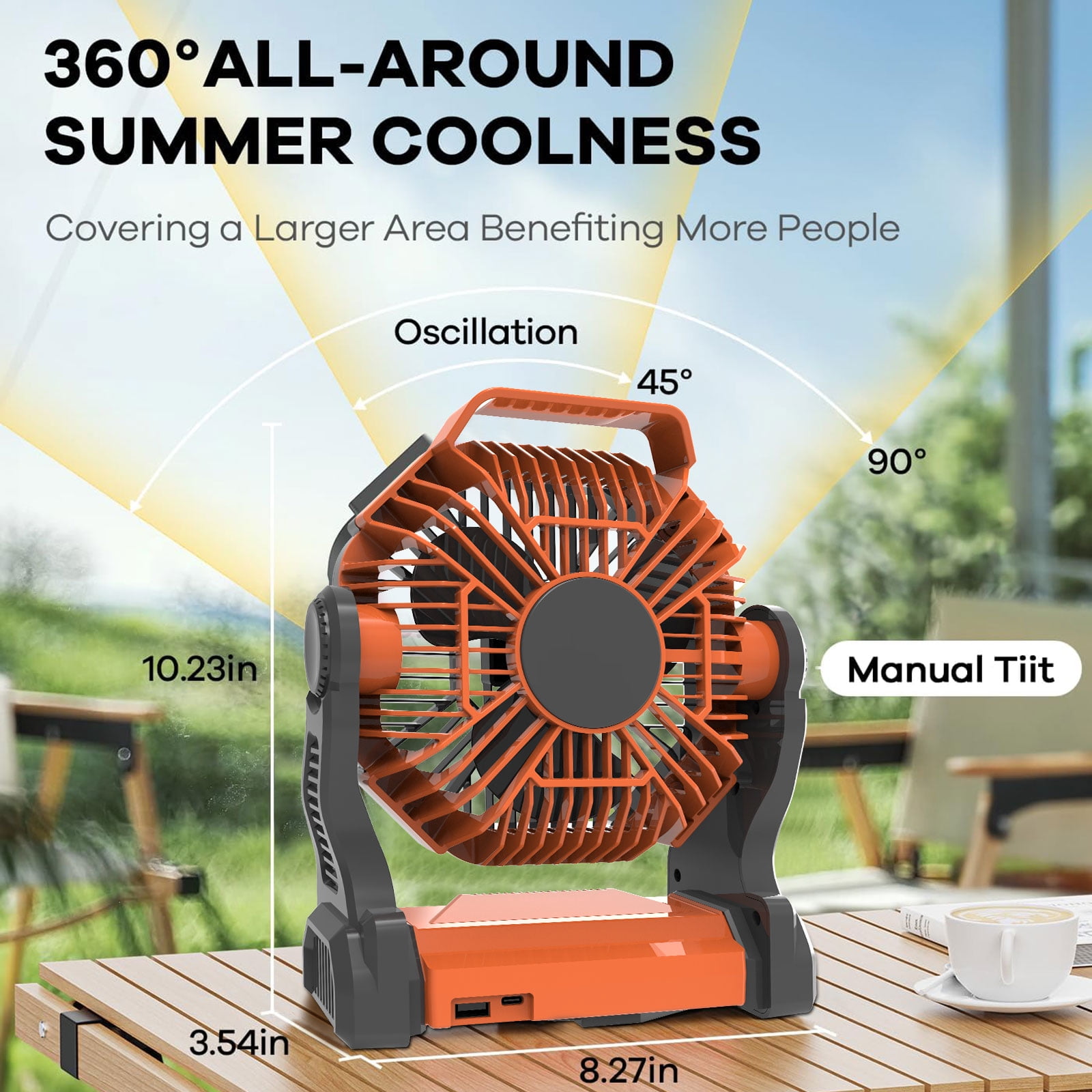 GVDV Camping Fan with LED Lantern, Portable Battery Operated Outdoor Fan, Personal Rechargeable Desk Fan for Travel, Hiking, Fishing, Picnic, Orange