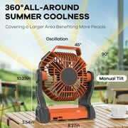 GVDV Camping Fan with LED Lantern, Portable Battery Operated Outdoor Fan, Personal Rechargeable Desk Fan for Travel, Hiking, Fishing, Picnic, Orange