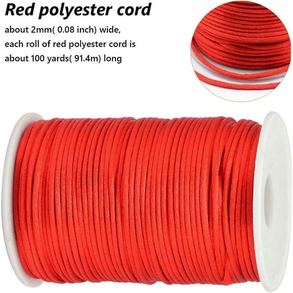 1roll Polyester Cord Satin Rattail Cord for Beading Jewelry Making Chinese Knotting Red 2mm about 100yards/roll