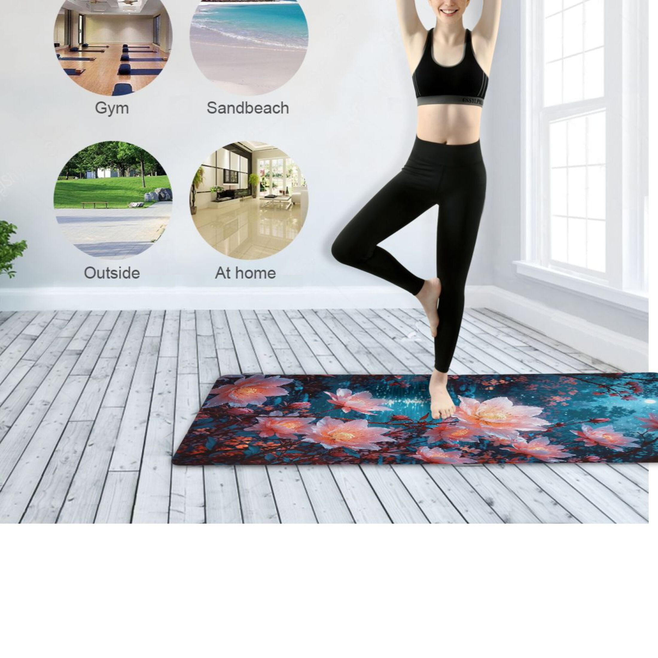BZSMCE Yoga Mat Women Fitness Mat Moonlit Blossom Pattern