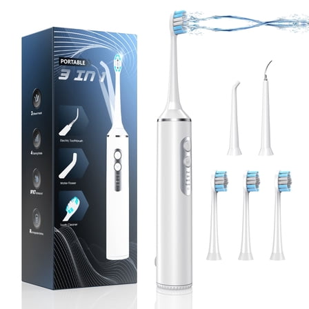 3 in 1 Electric Toothbrush with Water Flosser, Water Dental Flosser & Tooth Brush Combo, Teeth Irrigator Cleaning Kit with 4 Modes, Portable Electric Toothbrush for Travel Home