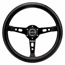 Sparco 015TARGA350PLNR Steering Wheel - Targa 350 - 350 mm Diameter - 3-Spoke - 65 mm Dish - Black Leather Grip - Aluminum - Black Anodized