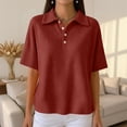 thumbnail image 4 of Women's Waffle Knit Short Sleeve Button Down Collared Polo Shirt Casual Loose Fit Tops for Spring Wine XL, 4 of 5
