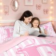 thumbnail image 4 of meiyoeat Coquette Bow Letter P Twin Bedding for Girls, Pink Princess Ribbon Bedding Comforter Set, Pink Reversible, 7pcs, 4 of 6